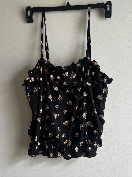 torrid Tops - torrid Black Floral Ruffle Cami with Adjustable/Removable Straps